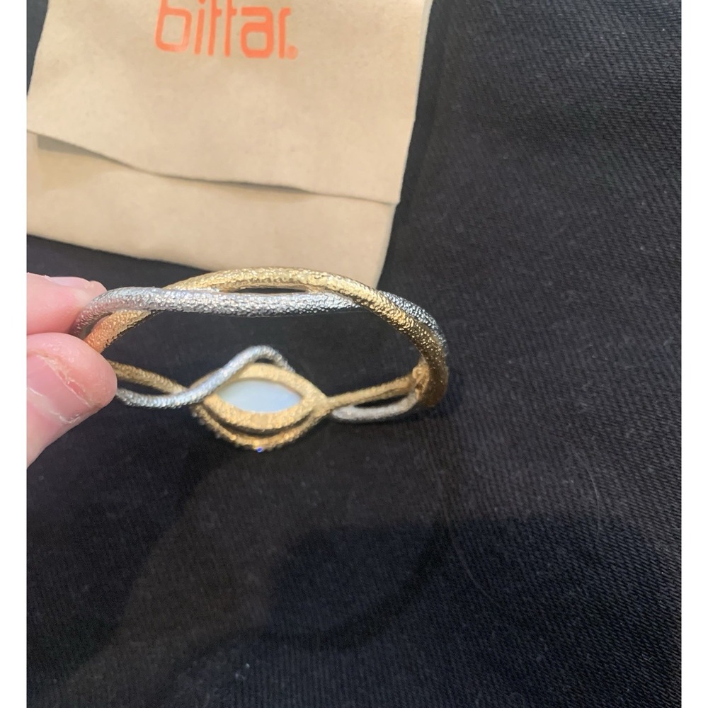 Alexis Bittar Signed Mother Of Pearl Cuff Bracelet Magnetic Closure Mixed Metal - Picture 4 of 8